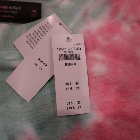 NWT Rainbow Tie Dye Pride Abercrombie Oversized Sweatshirt Medium - Picture 3 of 4